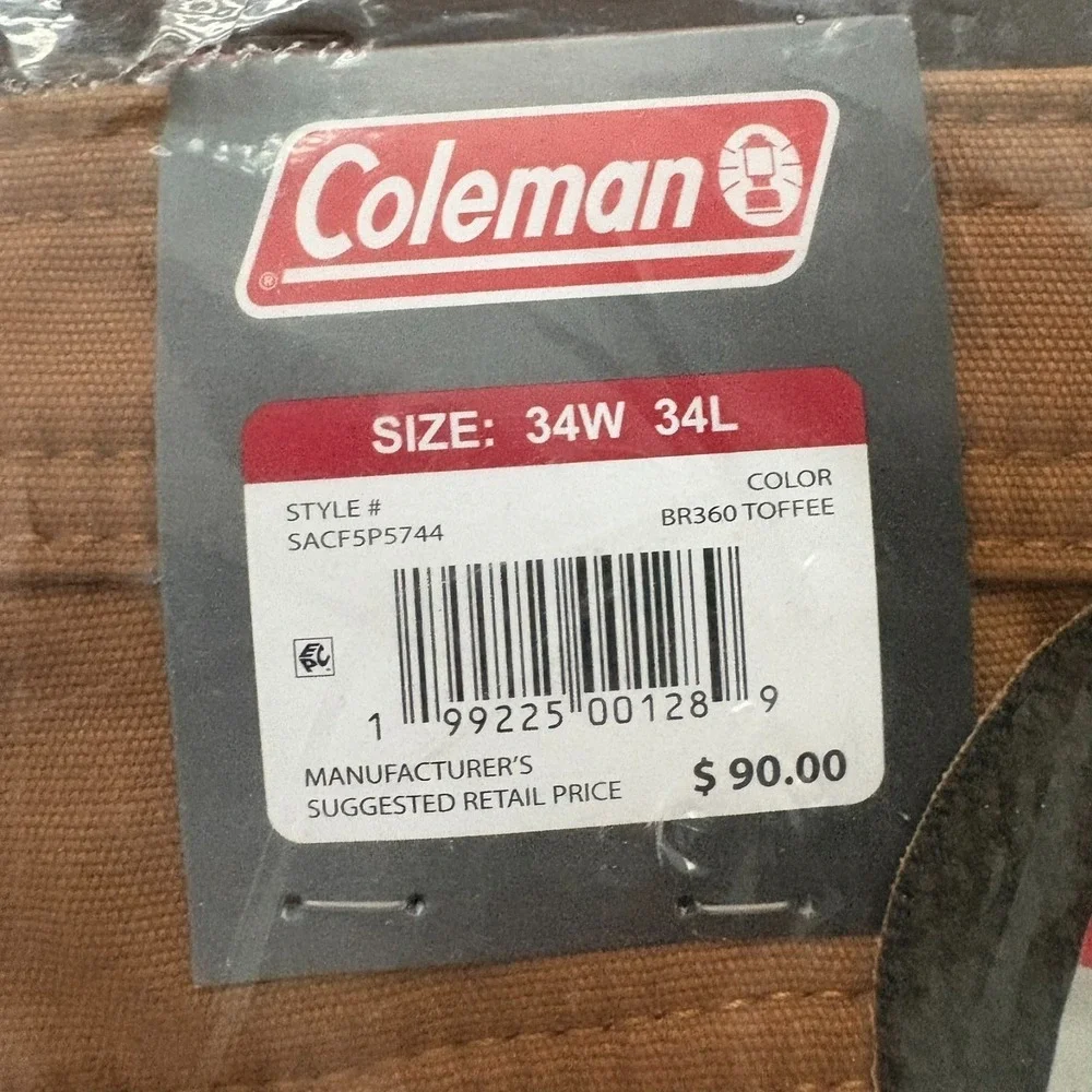 NWT Coleman Toffee Brown Tear Free Fleece‎ Lined Utility Pants Size 34 x 34 $90